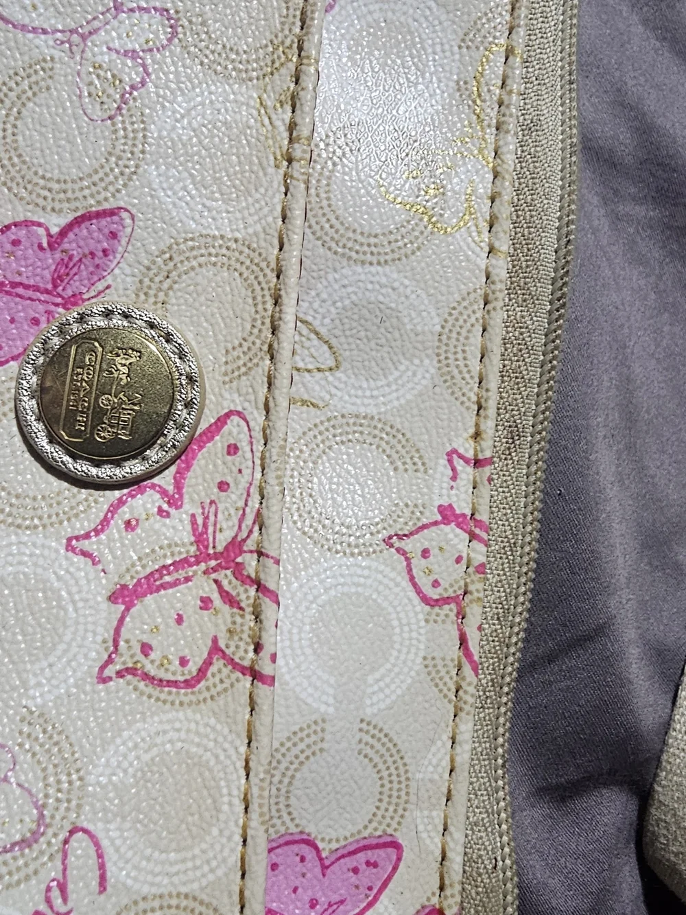 Authentic Coach Beige Butterfly Crossbody Bag with Pink Accents Vintage